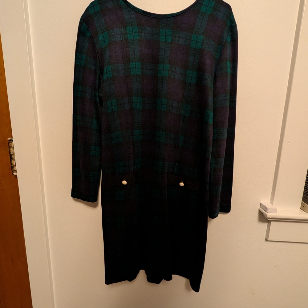 Vintage Paris Sport Club Plaid Dress – Tartan Long Sleeve – Pockets – 80s/90s